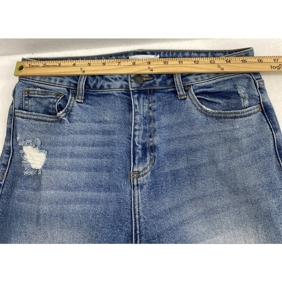 Cello Jeans Juniors Size 11 Destroyed Raw Hem Medium Wash Denim Straight Hi Rise - Picture 6 of 14